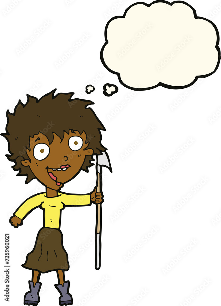 cartoon crazy woman with spear with thought bubble cartoon crazy woman with spear with thought bubble
