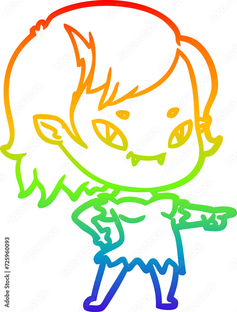 rainbow gradient line drawing cartoon friendly vampire girl pointing rainbow gradient line drawing cartoon friendly vampire girl pointing