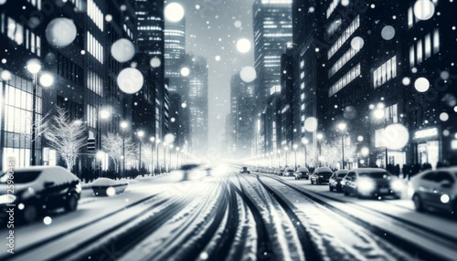Winter Wonderland in the City, Snowfall at Night