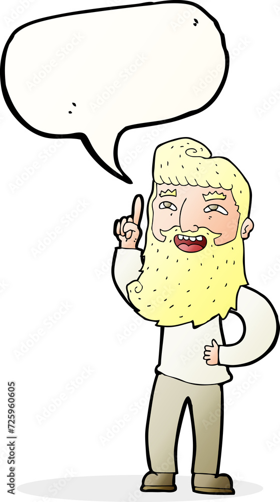cartoon happy bearded man with idea with speech bubble cartoon happy bearded man with idea with speech bubble