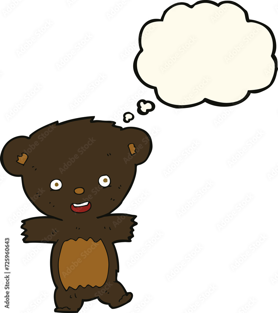 cartoon teddy black bear cub with thought bubble