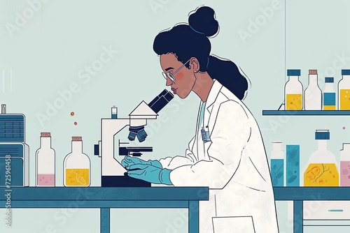 female scientist in a laboratory working with microscope