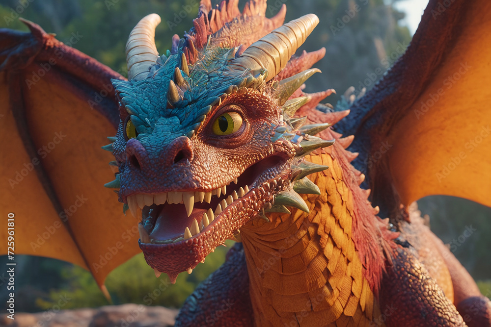 Fototapeta premium Fire breathing dragon from fairy tale