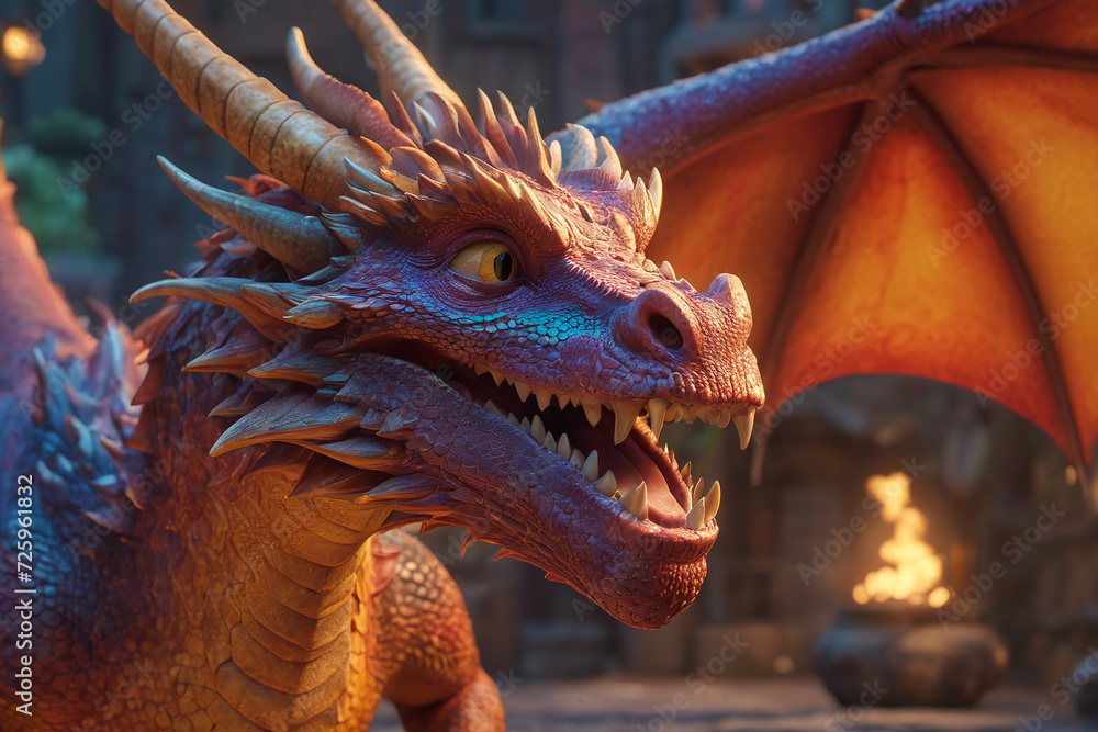 Fire breathing dragon from fairy tale Fire breathing dragon from fairy tale
