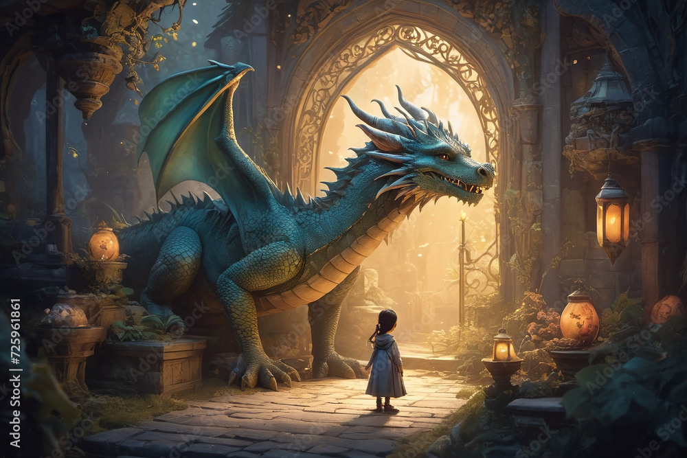 Fire breathing dragon from fairy tale