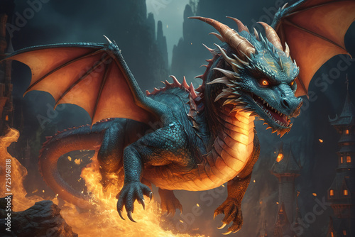 Fire breathing dragon from fairy tale
