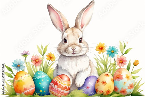 Adorable painted rabbit and eggs at Easter