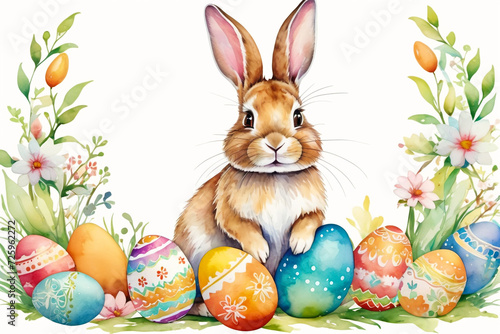 Adorable painted rabbit and eggs at Easter