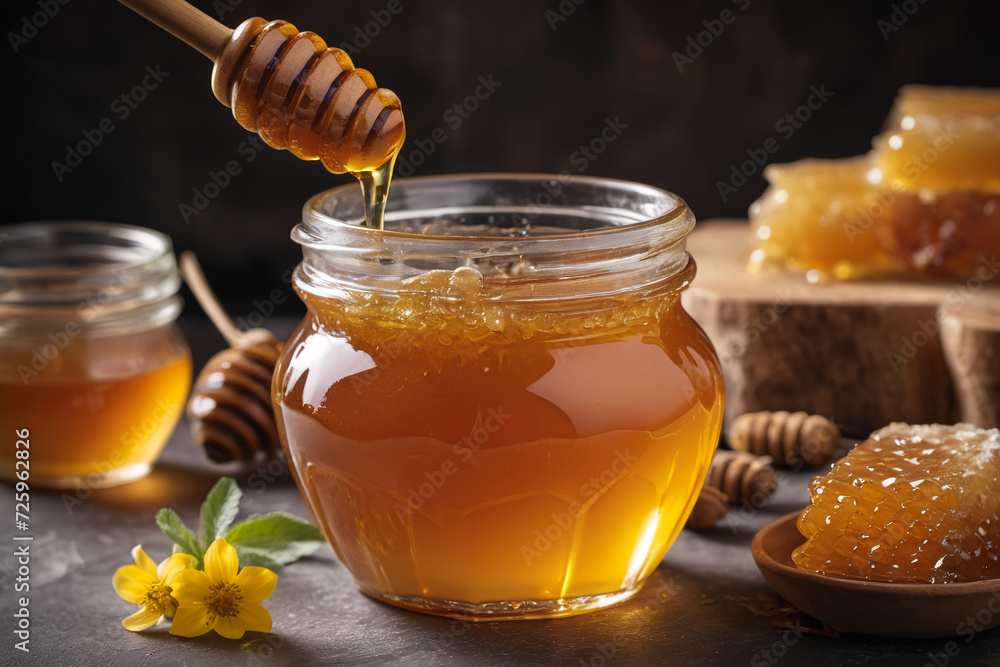 Golden honey with dipper food composition Golden honey with dipper food composition