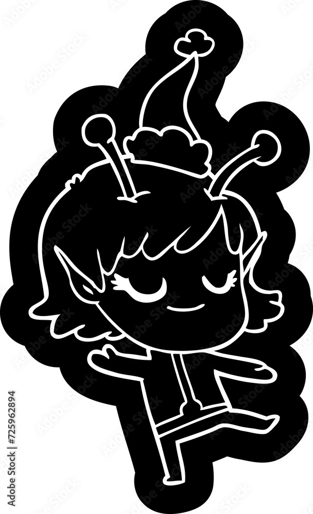 smiling alien girl cartoon icon of a wearing santa hat smiling alien girl cartoon icon of a wearing santa hat