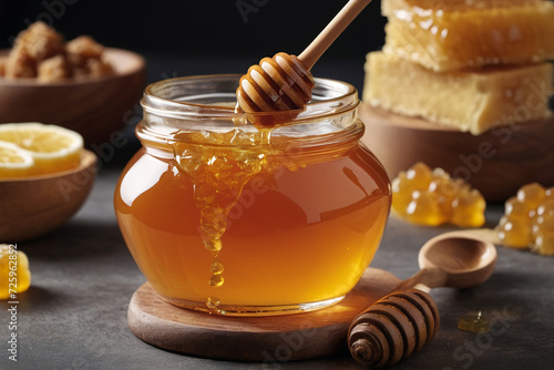 Golden honey with dipper food composition
