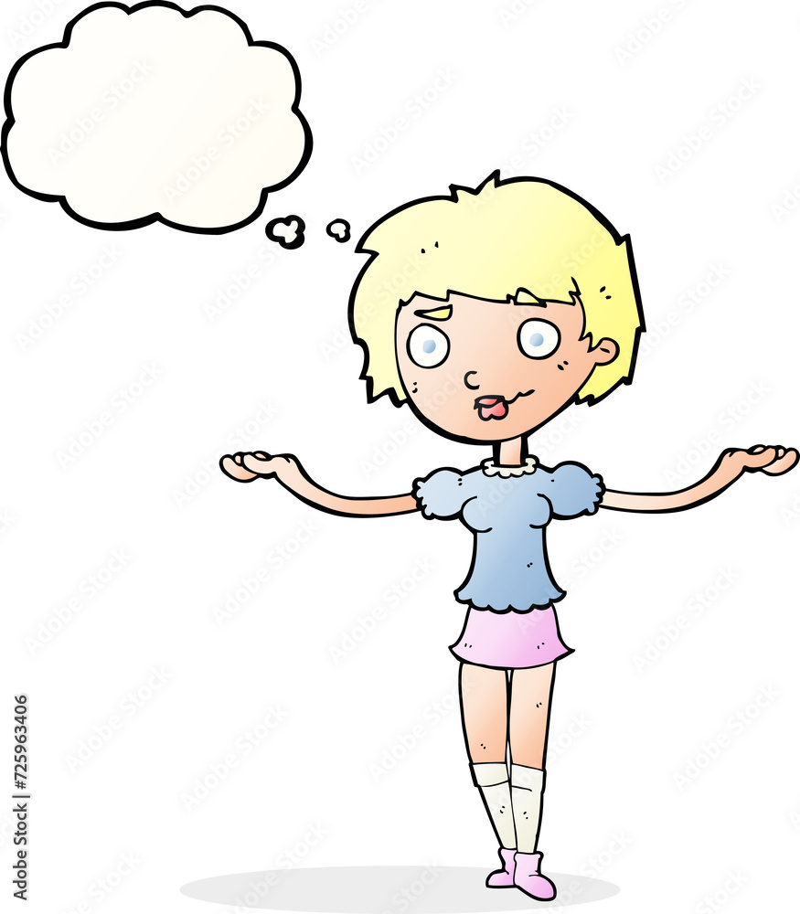 cartoon woman spreading arms with thought bubble cartoon woman spreading arms with thought bubble