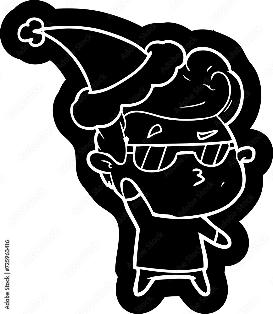 Fototapeta premium cartoon icon of a cool guy wearing santa hat