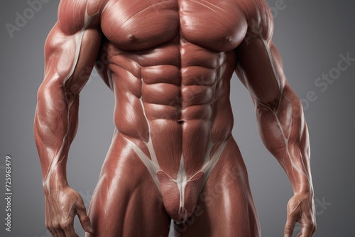 Fotografia Human muscular system skinless male bodybuilder body