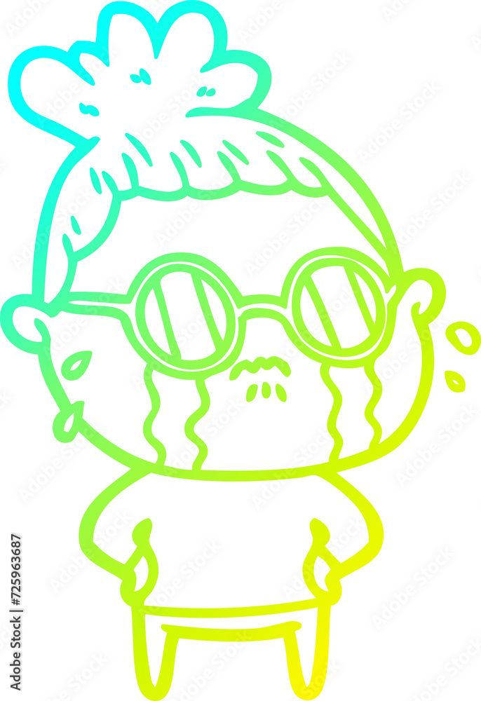 cold gradient line drawing cartoon crying woman wearing sunglasses cold gradient line drawing cartoon crying woman wearing sunglasses