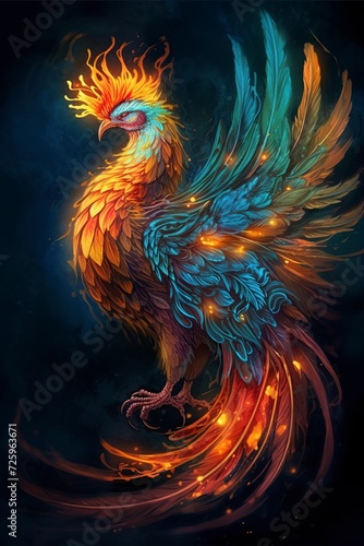 illustration, cute and proud phoenix bird