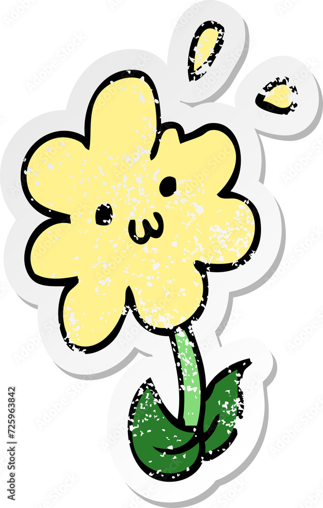 distressed sticker of a cartoon flower