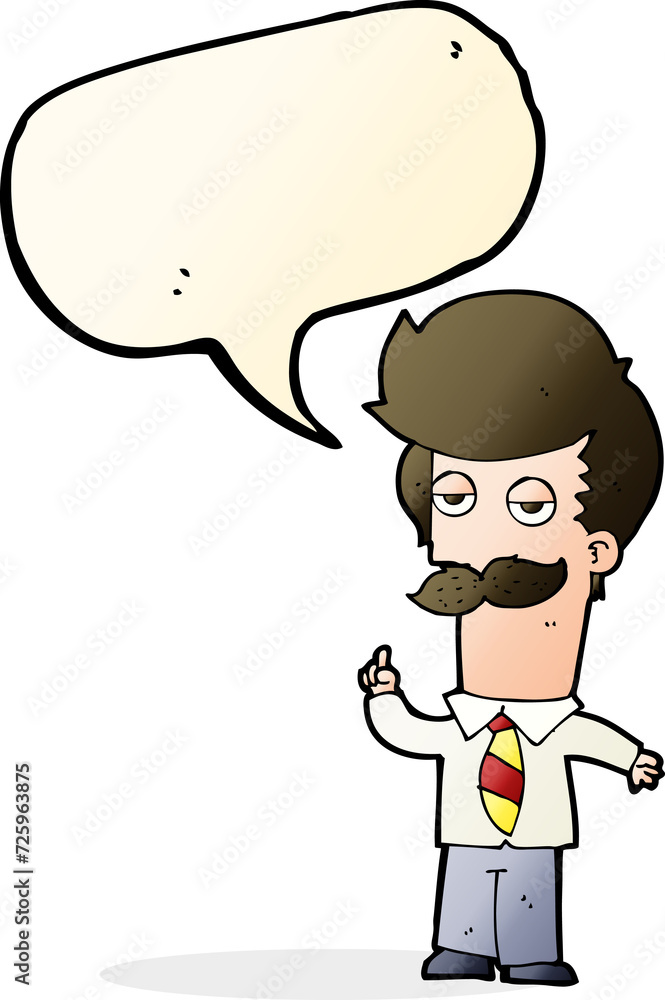 cartoon man with mustache explaining with speech bubble cartoon man with mustache explaining with speech bubble