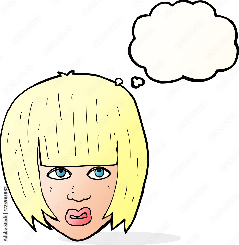 cartoon annoyed girl with big hair with thought bubble cartoon annoyed girl with big hair with thought bubble
