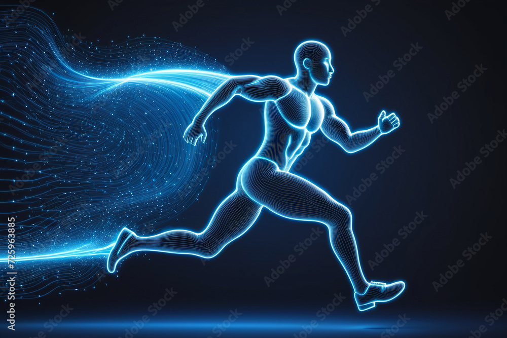 Futuristic silver cyber man run with high velocity Futuristic silver cyber man run with high velocity
