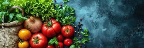 Fresh Harvest: A Colorful Array of Vegetables on a Textured Blue Background © Viktor