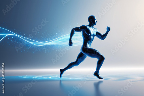 Futuristic silver cyber man run with high velocity © Zsolt Biczó