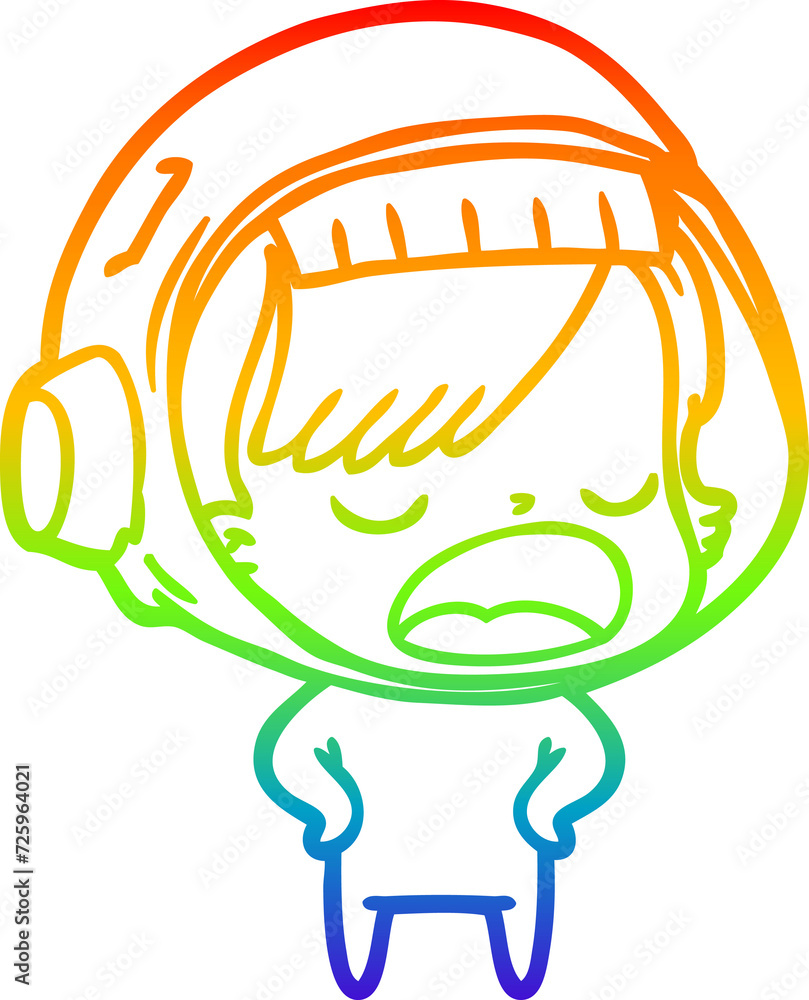 Obraz premium rainbow gradient line drawing cartoon astronaut woman explaining