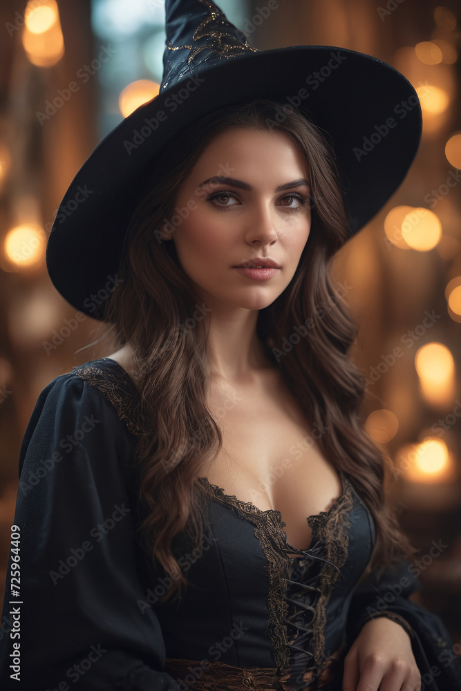 Portrait of sexy woman wearing witch hat Portrait of sexy woman wearing witch hat