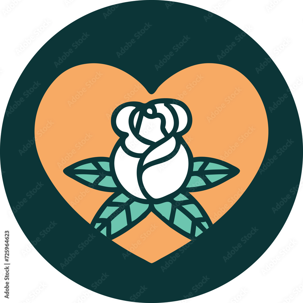 tattoo style icon of a heart and flowers tattoo style icon of a heart and flowers