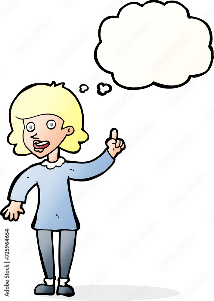 cartoon woman with idea with thought bubble cartoon woman with idea with thought bubble
