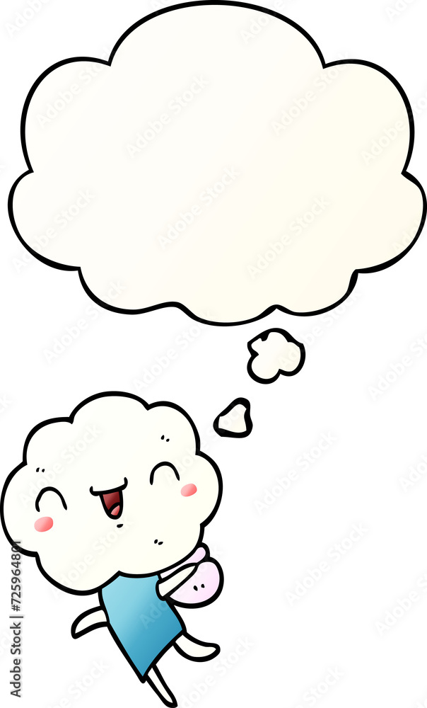 cute cartoon cloud head creature and thought bubble in smooth gradient style cute cartoon cloud head creature and thought bubble in smooth gradient style