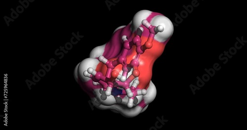 Codeine, opioid analgesic, pain reliever drug, 3D molecule spinning on Y axis, 4K photo