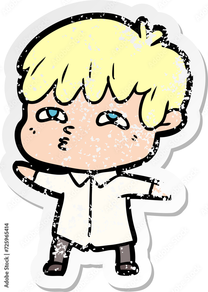 distressed sticker of a cartoon curious man distressed sticker of a cartoon curious man