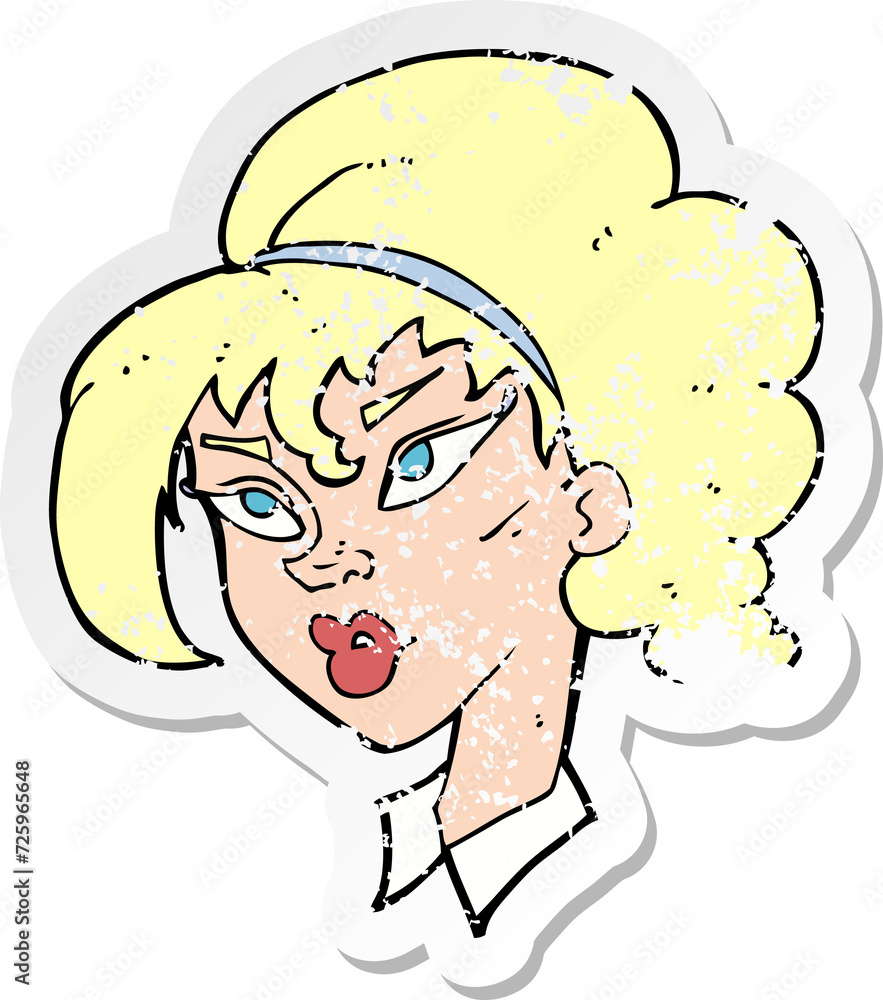 retro distressed sticker of a cartoon pretty woman retro distressed sticker of a cartoon pretty woman
