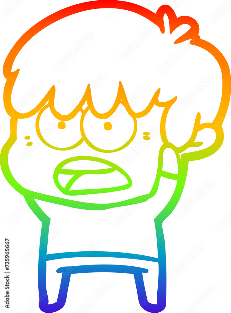 rainbow gradient line drawing worried cartoon boy rainbow gradient line drawing worried cartoon boy