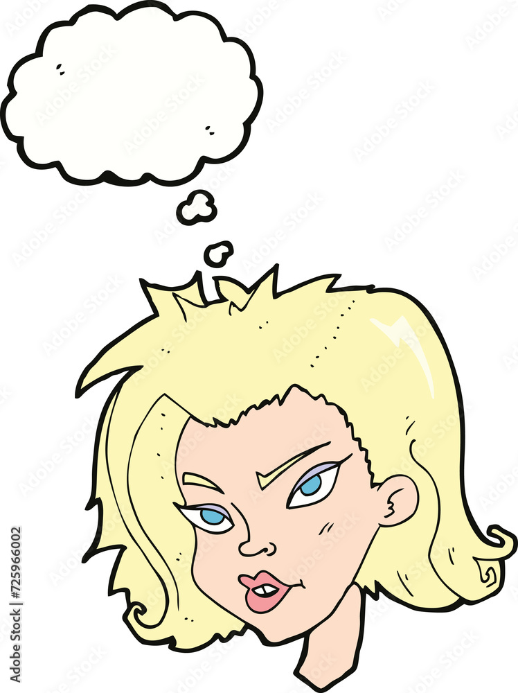 cartoon female face with thought bubble cartoon female face with thought bubble