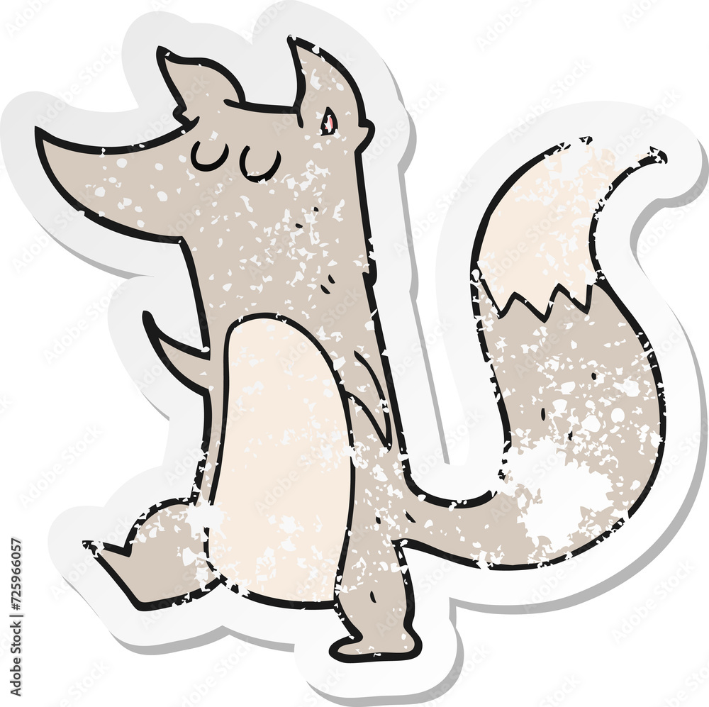retro distressed sticker of a cartoon little wolf retro distressed sticker of a cartoon little wolf