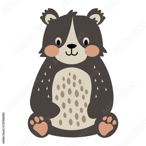 Adorable and affectionate mama bear with a joyful, friendly, and tender cartoon baby bear, in a cute Scandinavian style, brown and earth tones. Vector illustration.