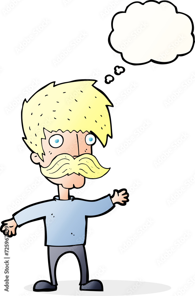 cartoon man with mustache waving with thought bubble cartoon man with mustache waving with thought bubble