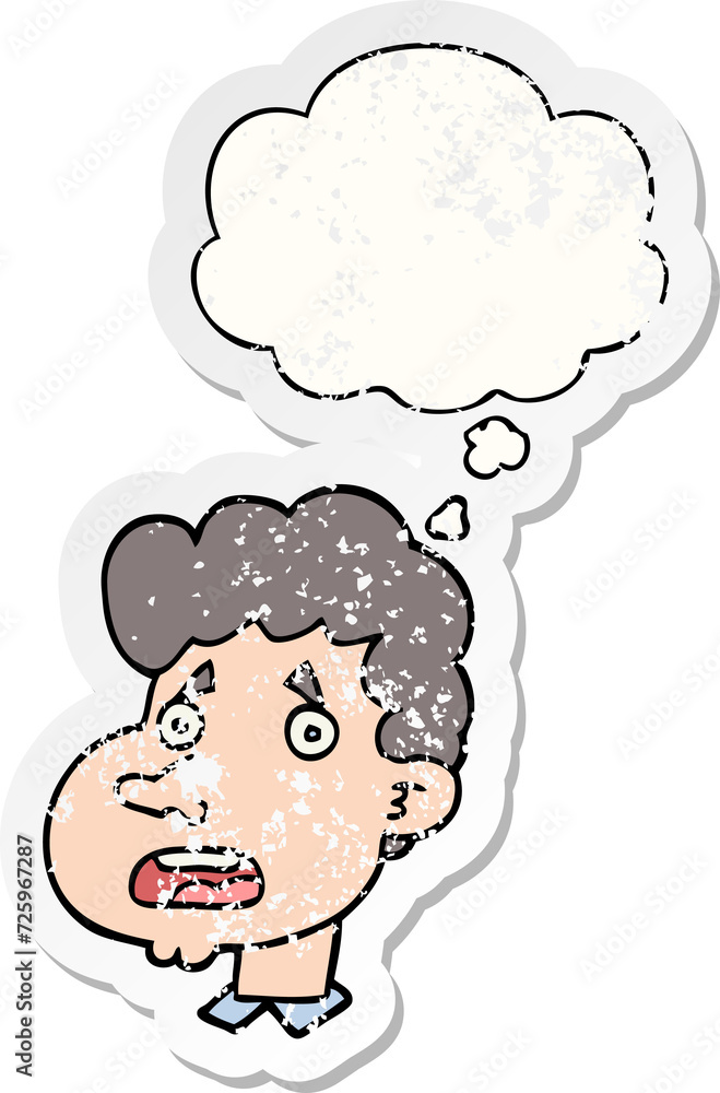 cartoon shocked man and thought bubble as a distressed worn sticker cartoon shocked man and thought bubble as a distressed worn sticker