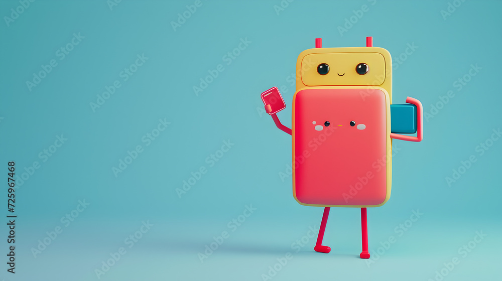 Naklejka premium An adorable illustration of a smartphone with arms and legs taking a selfie