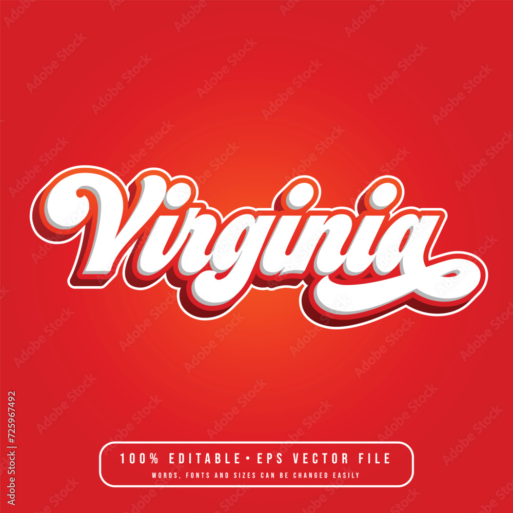 Virginia text effect vector. Editable college t-shirt design printable text effect vector