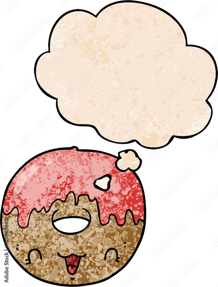 cute cartoon donut and thought bubble in grunge texture pattern style cute cartoon donut and thought bubble in grunge texture pattern style
