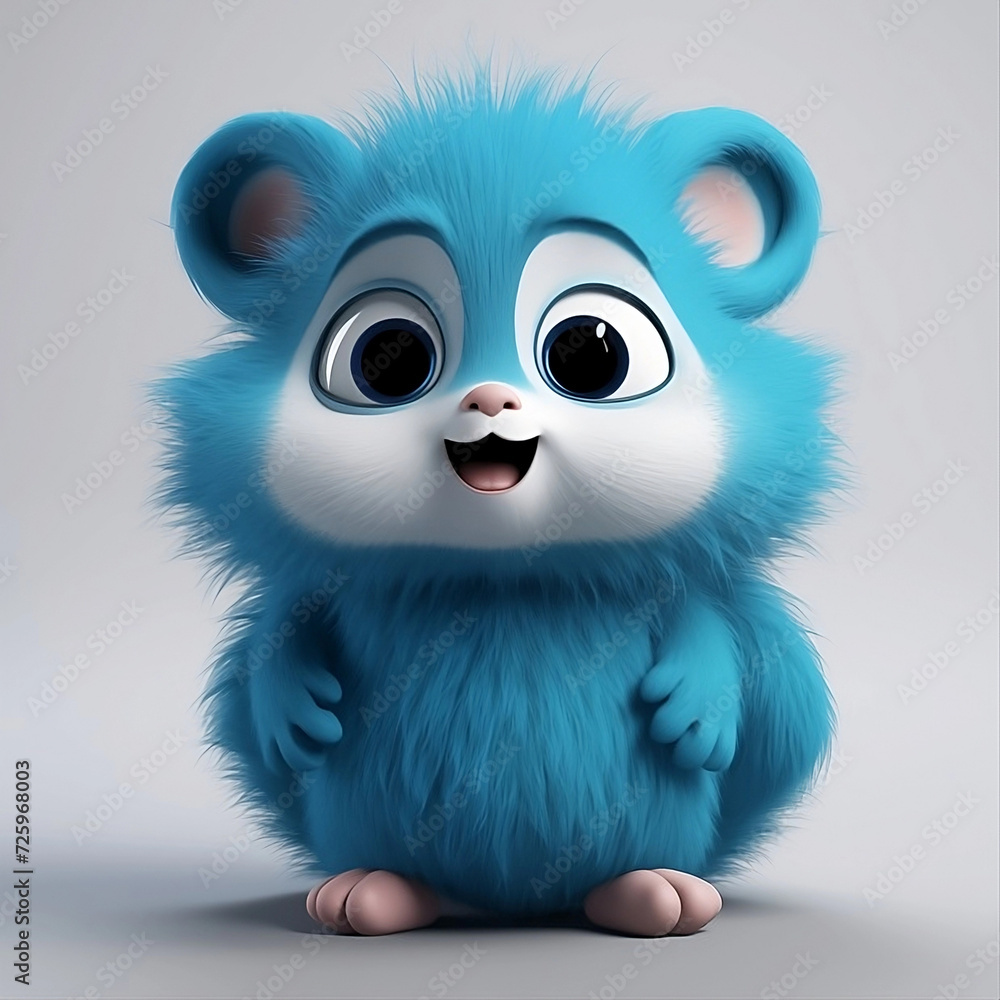 Cute cartoon hamster with blue fur - 3D Illustration