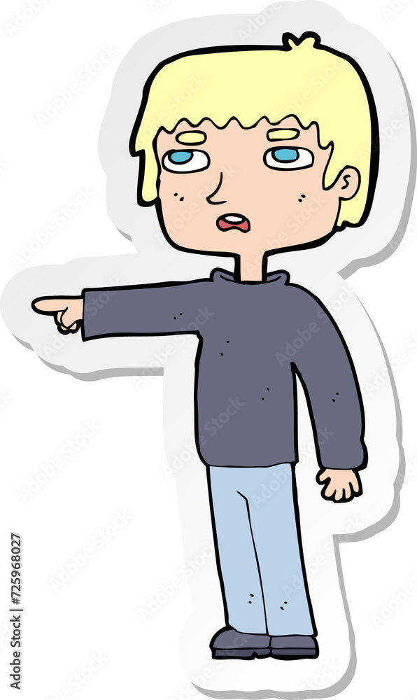 sticker of a cartoon boy pointing