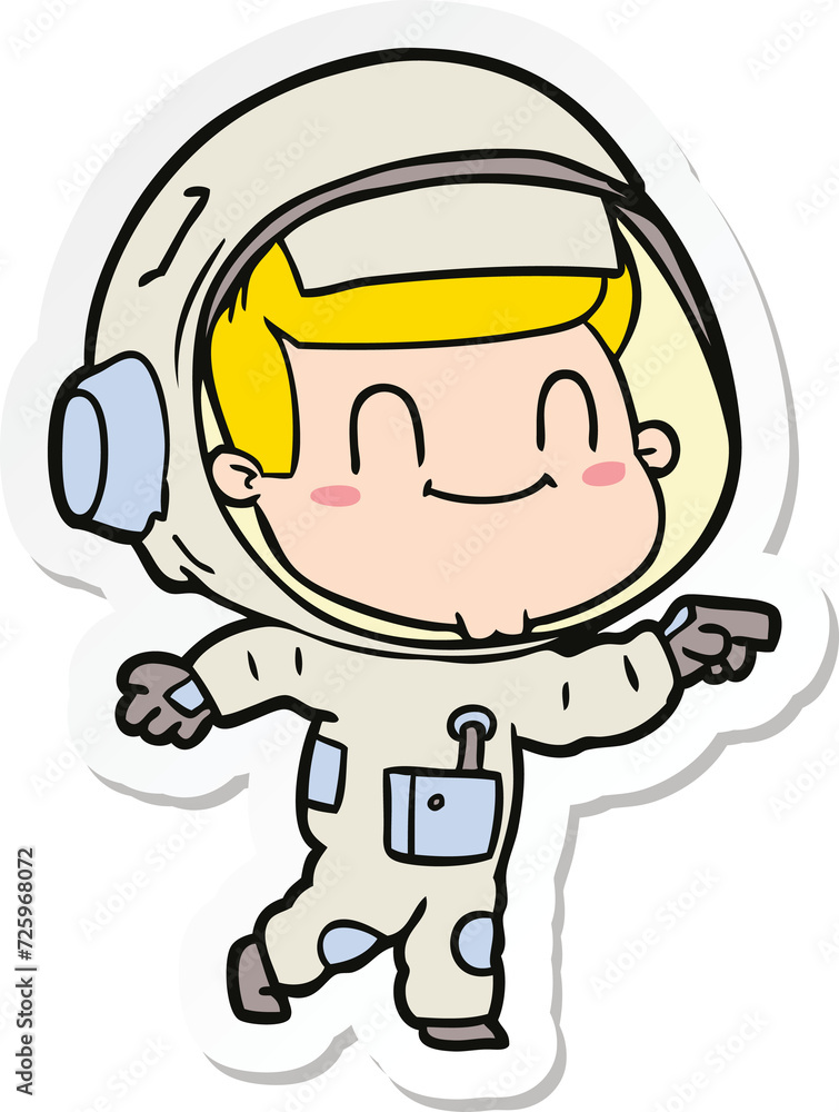 sticker of a happy cartoon astronaut man