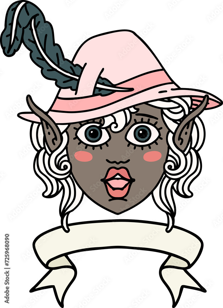 elf bard character face with banner illustration