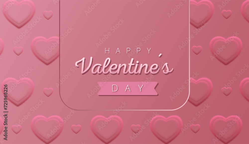 Happy Valentine's day wallpaper or banner with hearts. Beautiful paper cut heart frame on rose background. Vector illustration for cosmetic product display, valentine day festival design, presentation