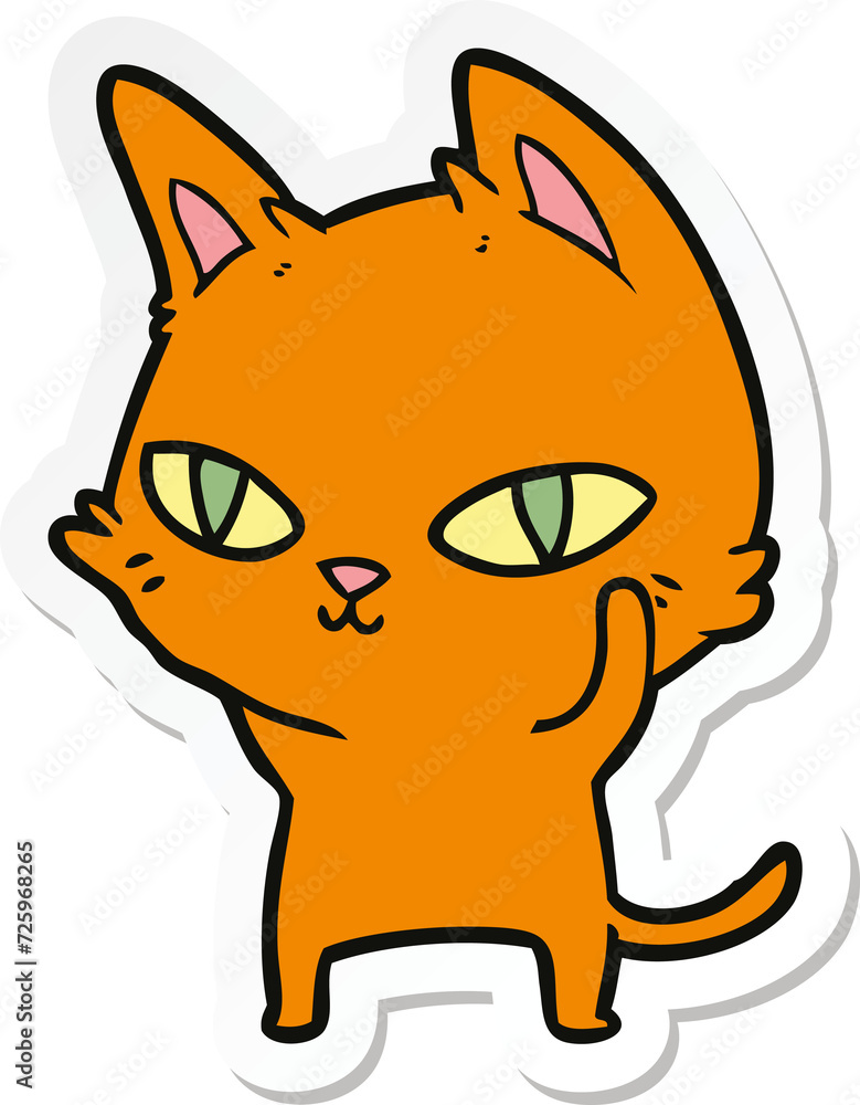 sticker of a cartoon cat with bright eyes sticker of a cartoon cat with bright eyes