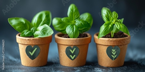 Fresh and Organic Homegrown Basil Plants in Terracotta Pots, Symbolizing Sustainable Gardening, Generative AI